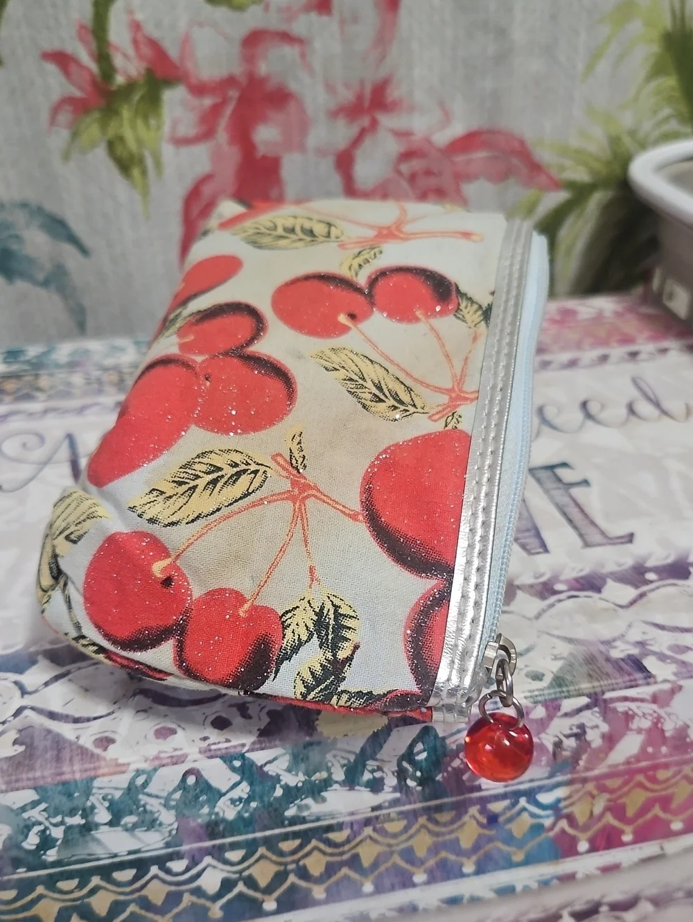 Worldwide Dreams LLC Cherry Makeup Bag Very Cute W Sparkles BALL CHERRY zipper